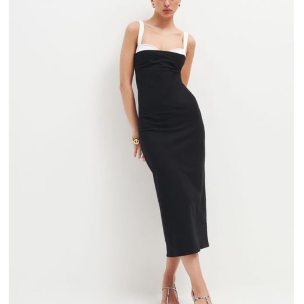 Reformation Black & White Nelle Dress Midi